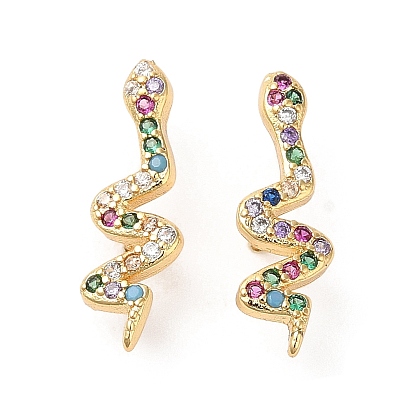 Левая и правая латунные серьги-гвоздики в форме змеи с покрытием из кубического циркония, без свинца и без кадмия