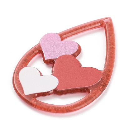 Valentine's Day Opaque Acrylic Pendants, with Glitter Powders, Teardrop Heart