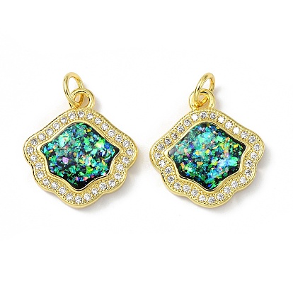 Messing Mikro ebnen Zirkonia Anhänger, cadmiumfrei und bleifrei, mit synthetischem Opal und Biegering, Blume