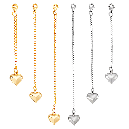 6шт 2 цвета сердце латунь концы с цепочкой, с латунными карабин-лобстерами 
