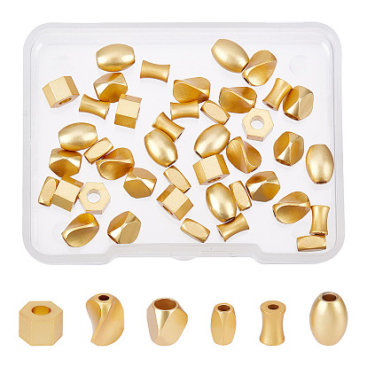 48Pcs 8 Style Brass Beads, Long-Lasting Plated, Matte Style, Mixed Shape