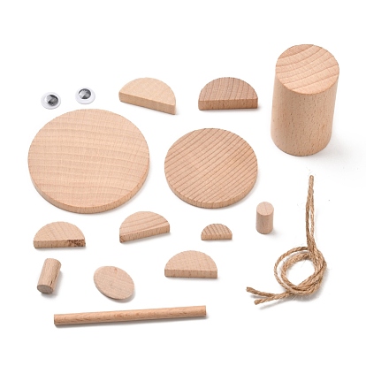 DIY Woodwork 3D Cat & Fish Animal Wood Chip Tree Branch Material Pack, for Kindergarten Handmade Educational Toys