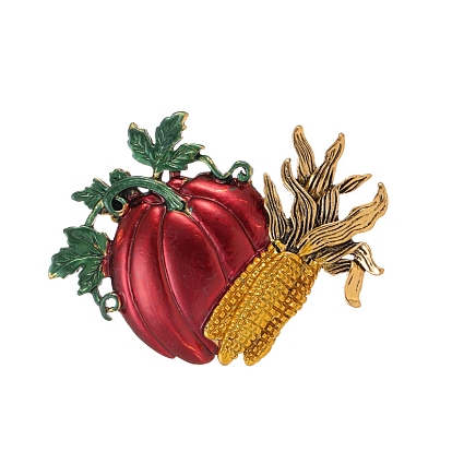 Halloween Pumpkin with Corn Alloy Rhinestone Brooches, Enamel Pins, Golden