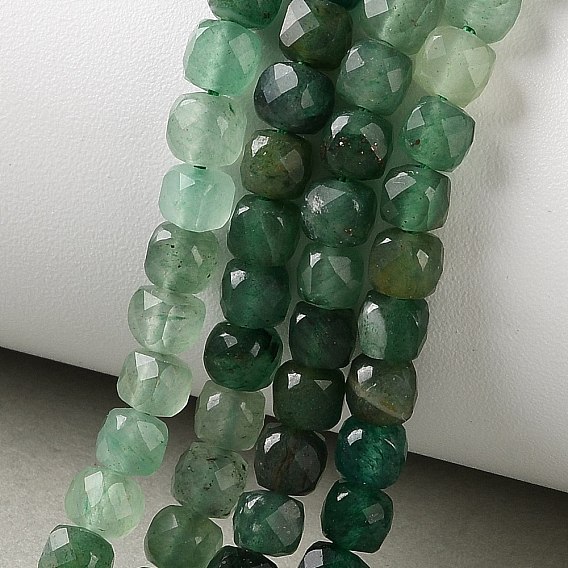 Gradient Color Natural Green Strawberry Quartz Beads Strands, Cube, Faceted