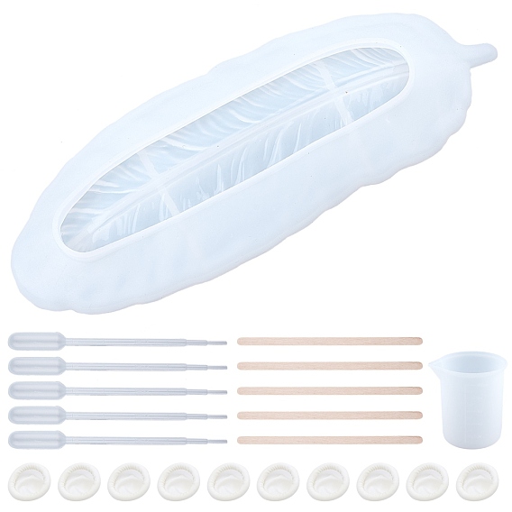 Силиконовые формы для ювелирных изделий из перьев, формы для литья смолы, для уф-смолы, изготовление ювелирных изделий из эпоксидной смолы, 100 мерный стаканчик силиконовый клей инструмент и палочки для мороженого березовые деревянные