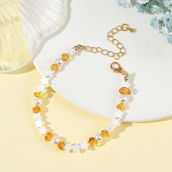 Bracelets en coquillage d'eau douce naturel, perles de coquillage et éclats d'ambre naturel
