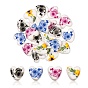 20Pcs 4 Color Handmade Porcelain Ceramic Beads, Flower Printed, Heart
