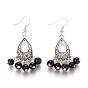 Tibetan Style Chandelier Earrings, Antique Dangling Earring, with Baking Painted Glass Beads and Brass Earring Hooks, 55mm