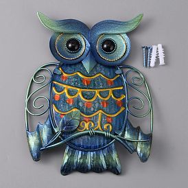 Iron & Glass Owl Wall Decorations, with Screws, Plastic Anchor Plugs