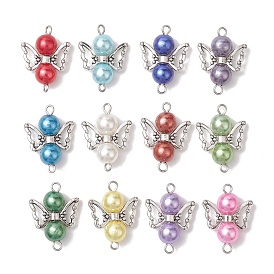 12Pcs 12 Colors Acrylic Imitaiton Pearl Angel Connetctor Charms with Antique Silver Tone Alloy Wings