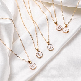 Сплав белый эмаль плоский круглый с инициалами подвески ожерелья, золотые