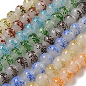 Handmade Lampwork Beads Strands, Round with Leaf