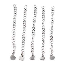 304 Stainless Steel Chain Extender, with Heart Pendants, 60mm