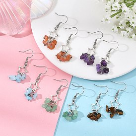 Серьги-подвески в форме звезды из натурального агата/аметиста/тигриного глаза/зеленого авантюрина/белого нефрита., с 304 нержавеющей стали серьги крючки