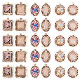 DIY Pendant Making, with Wood Pendant Cabochon Settings, Transparent Glass Cabochons, Square & Flat Round & Oval
