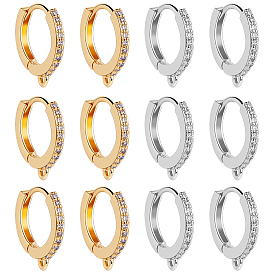 12 шт. 2 цвета латунь микро паве прозрачный кубический цирконий кольца серьги фурнитура, с горизонтальными петлями, долговечный