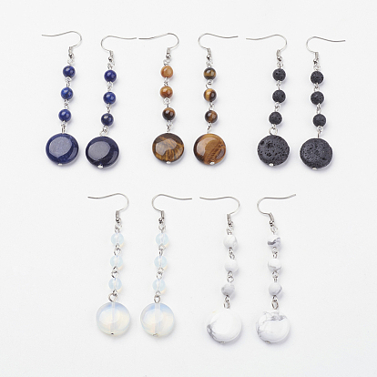 Pendientes colgantes de piedras preciosas, con fornituras de latón, plano y redondo y redondo, Platino