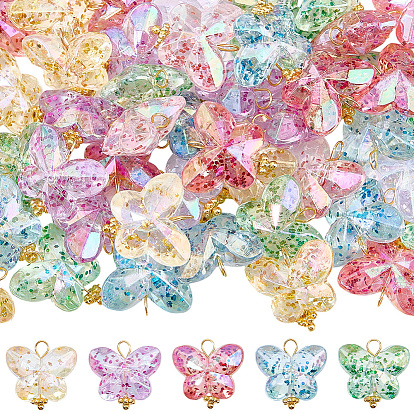 50 шт. Стеклянные подвески, бабочка, с латунными петлями, граненые