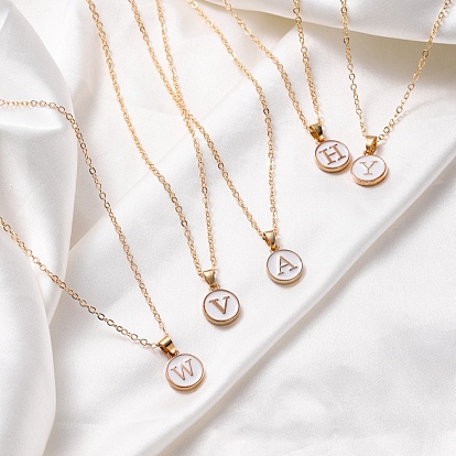 Сплав белый эмаль плоский круглый с инициалами подвески ожерелья, золотые