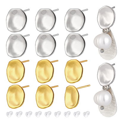 Brass Stud Earring Findings, with Plastic Ear Nut, Flat Round