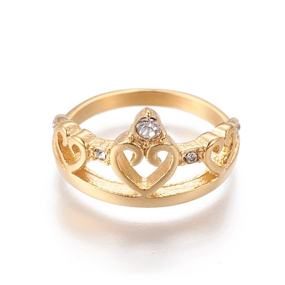Revestimiento iónico (ip) 304 anillos para los dedos de acero inoxidable, con diamantes de imitación de arcilla polimérica, corazón