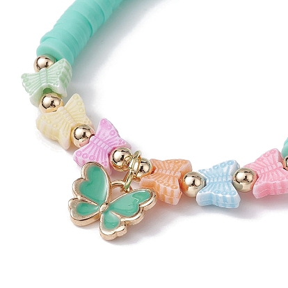 Polymer Clay Heishi Surfer Stretch Bracelet with Acrylic Beaded, with Butterfly Charms for Kids