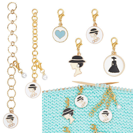 Наборы инструментов для вязания своими руками, В комплект входят подвесные маркеры для петель из эмалированного сплава для девочек и маркер для фиксирующих петель из латунного связующего кольца.