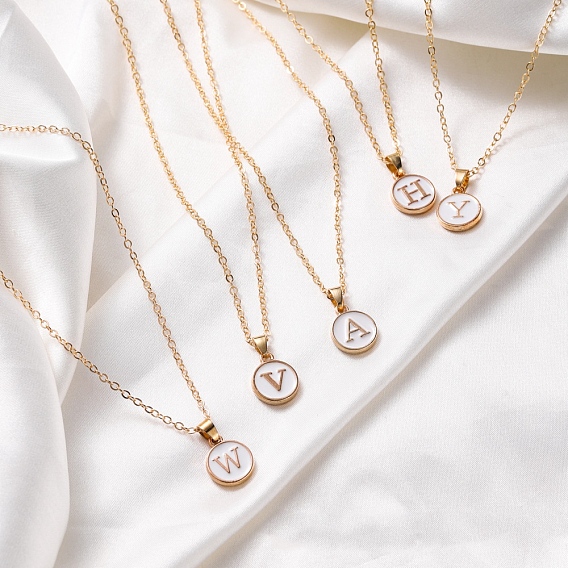 Сплав белый эмаль плоский круглый с инициалами подвески ожерелья, золотые