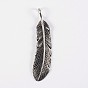 316 Surgical Stainless Steel Big Pendants, Feather, 68x17x3mm, Hole: 8x5mm