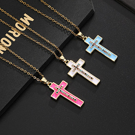 Bohemian-style Oil Painting Cross Pendant Necklace with Unique and Luxurious Design