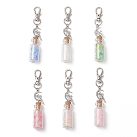 Flower Acrylic & Glass Wishing Bottle Pendant Decorations, Alloy Moon Elf and Swivel Lobster Claw Clasps Charms for Bag Ornaments