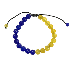 Round Natural Agate Braided Bead Bracelets, Blue & Yellow