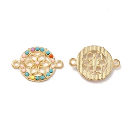 Tibetan Style Alloy Connector Charms, with Synthetic Turquoise, Flat Round with Flower