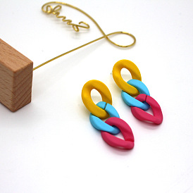 Colorful Chain Earrings with Macaron Colors and Resin Studs - Unique Ear Accessories