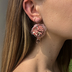 E9652 Ethnic style flower earrings female imitation crystal sand material sweet girly earrings geometric exaggerated resin earrings