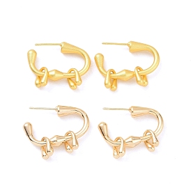 Brass Arc Beaded Stud Earrings, Half Hoop Earrings for Women, Nickel Free