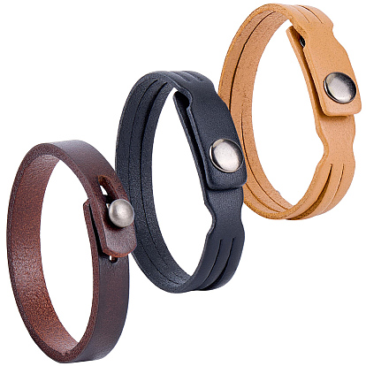 3шт. 3 цвета кожаных шнуров-застежек-браслетов, Сплав с застежками