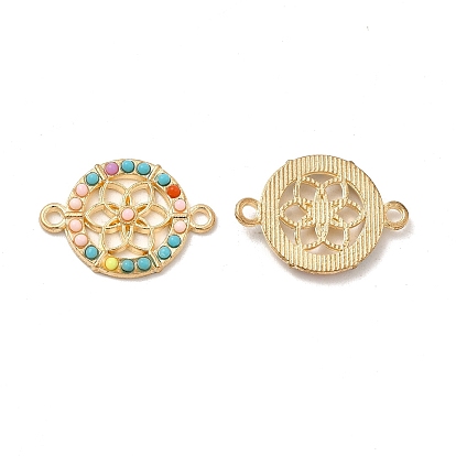 Tibetan Style Alloy Connector Charms, with Synthetic Turquoise, Flat Round with Flower