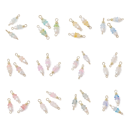 12 шт. 12 цвета матовый цветок натуральный культивированный пресноводный жемчуг и акриловые соединительные подвески, с латунными двойными петлями, золотые