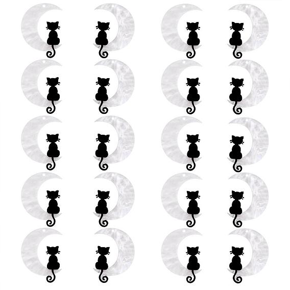20 шт. Непрозрачные подвески из акрила, черный кот сидит на чарах полумесяца, для ювелирных изделий, ожерелья, сережек, ремесел