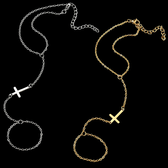 2шт. 2 цвета браслеты-кольца из нержавеющей стали с перекрестными связями, ювелирные изделия из кабельной цепи для женщин