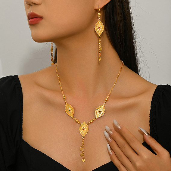 Наборы сережек-колец и колье с латунными кисточками для женщин