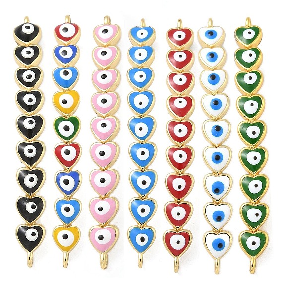 Стойка покрытие латунь эмаль сглаз соединительные амулеты, сердечные ссылки, долговечный, без кадмия и без свинца, реальный 18 k позолоченный