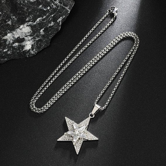 Collares con colgante de estrella de aleación, cristal y diamantes de imitación para hombre