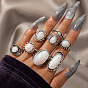 Vintage Geometric Oval Gemstone Ring Set - 8 Pieces Joint Rings for Women