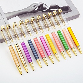 Creative Tartan Pattern Ball Pens Case, Plastic Press Ballpoint Pens, with Brass Findings