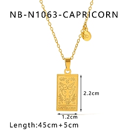 Rectángulo de acero inoxidable con collares colgantes de doce constelaciones, para hombre y mujer, dorado