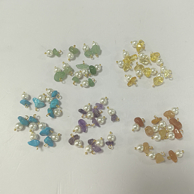 50 piezas 5 estilos colgantes de amatista natural, aventurina verde, aventurina roja, turquesa sintética, perla de concha y vidrio soplado, dijes redondos y con forma de chip