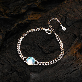 925 bracelet pierre de lune en argent avec double fermoir pour femme - accessoire de main unique et élégant