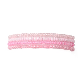 4Pcs Rondelle Glass Seed Beaded Stretch Bracelet Sets, Stackable Bracelets for Women